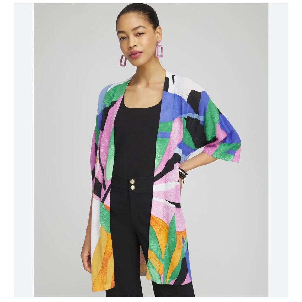 Chico's Summer Romance floral print kimono cardigan size S